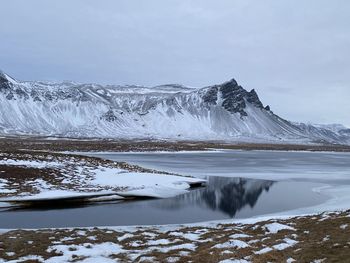 Scenic view of snowcapped mountains against sky