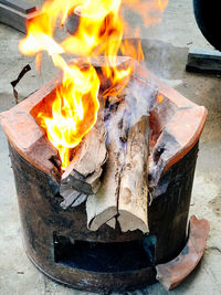 Close-up of fire burning in wood