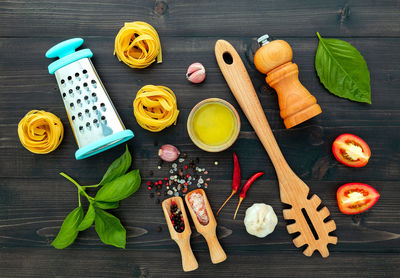 High angle view of vegetables on table