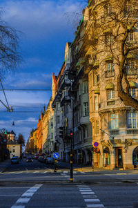 View of road along buildings