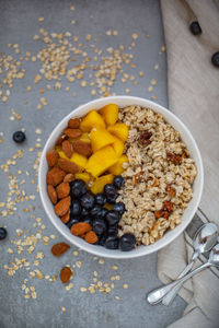 Bowl of oatmeal porridge with fresh fruits