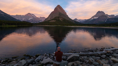 Scenic view of lake against sky during sunset