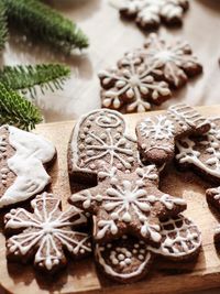 Close-up of christmas decorations on table