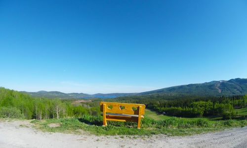 Scenic view of field against clear blue sky