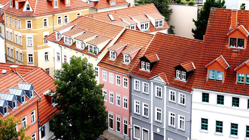 High angle view of buildings in city