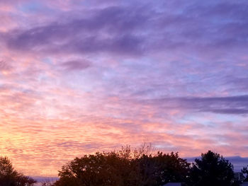 Low angle view of silhouette trees against dramatic sky
