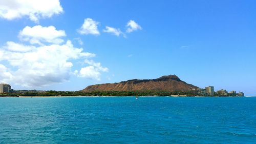 Scenic view of sea against blue sky