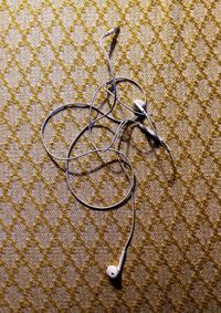 High angle view of metal on table