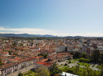 High angle view of townscape against clear sky