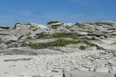 Rock formations on landscape against sky