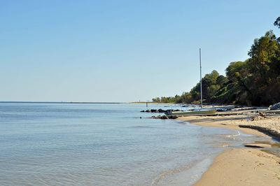 Scenic view of beach against clear sky