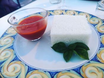 Close-up of cake served on table