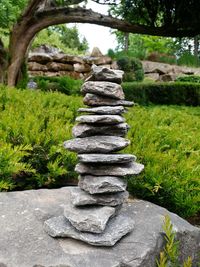 Stack of stones on field