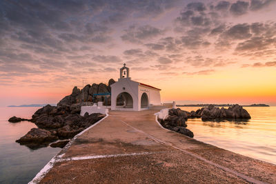 Agios isidoros church in northern chios at sunrise.