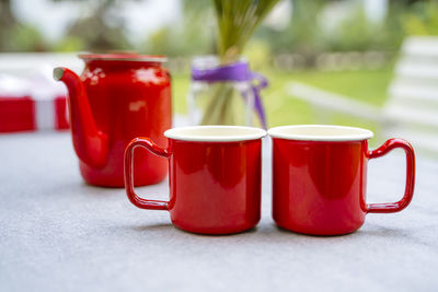 Close-up of tea in jar on table