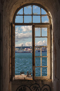 Sea seen through window of building