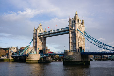 View of bridge over river against cloudy sky