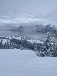 Scenic view of snowcapped mountains against sky