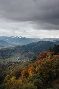 Scenic view of landscape against sky during autumn