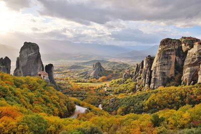 Scenic view of landscape against sky during autumn