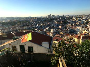 High angle view of townscape against sky