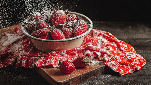 High angle view of strawberrys