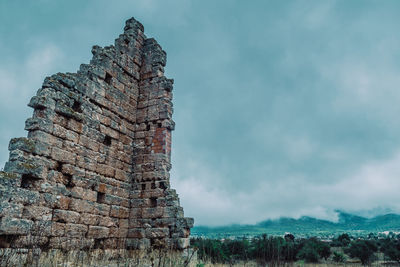 Low angle view of old building against cloudy sky