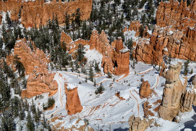 View of rock formations in winter