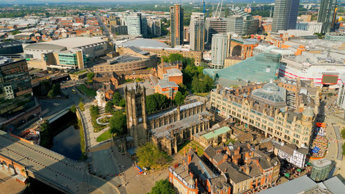 High angle view of buildings in city