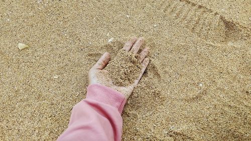 Low section of person standing on sand at beach