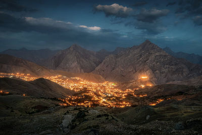 City lights between the mountains 