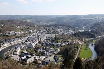 High angle view of townscape against sky