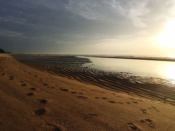 Scenic view of beach at sunrise