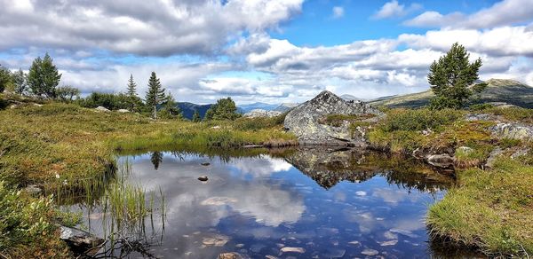 Scenic view of lake against sky