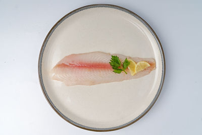 High angle view of dessert on white background