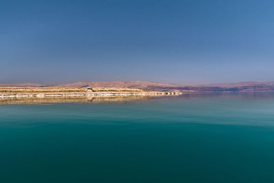 Scenic view of sea against clear blue sky