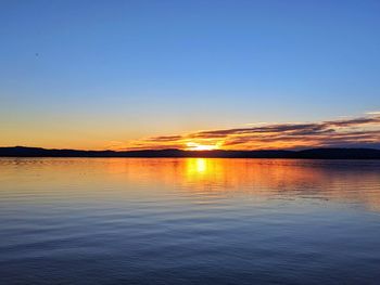 Scenic view of lake against sky during sunset