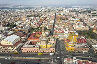 High angle view of buildings in city