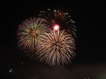 Low angle view of firework display at night