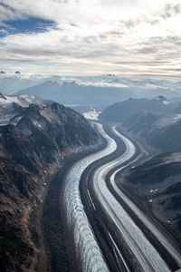 High angle view of mountain road against sky