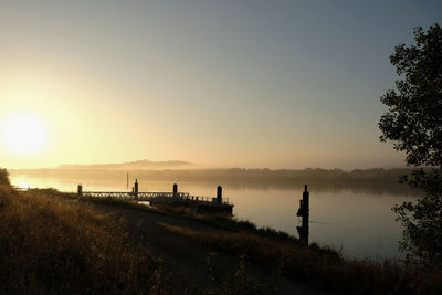 Scenic view of lake against sky during sunset