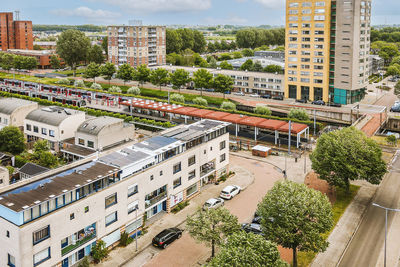 High angle view of buildings in city