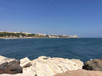Scenic view of sea against clear sky