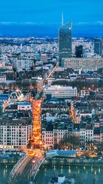 High angle view of buildings in city