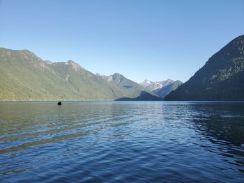 Scenic lake chilliwack against clear sky 