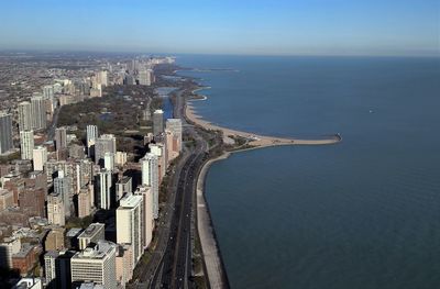 High angle view of buildings in city