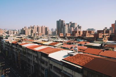 Cityscape against clear sky