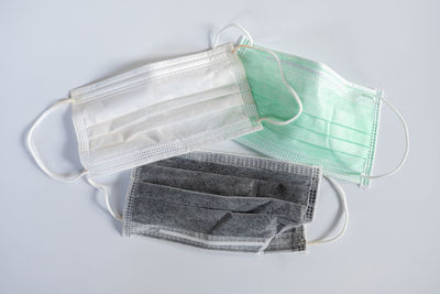 High angle view of hat on table against white background