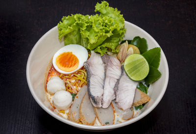 Close-up of seafood served in plate