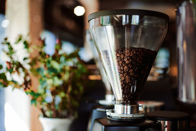 Close-up of coffee in glass on table